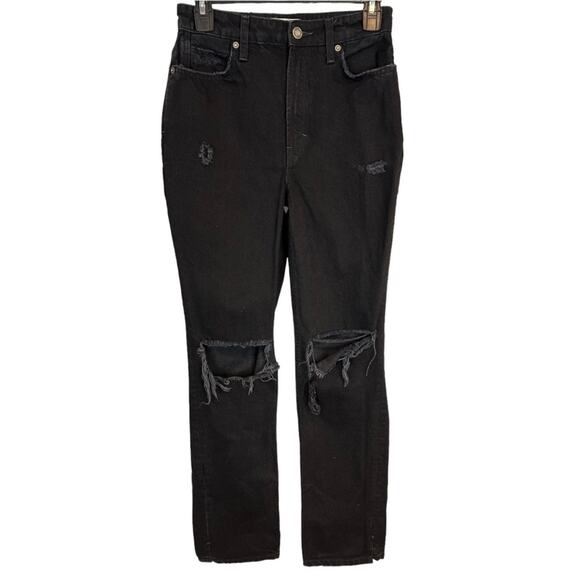 Free People Black My Own Lane Distressed High Rise Straight Leg Jeans Size 26 - Picture 6 of 16